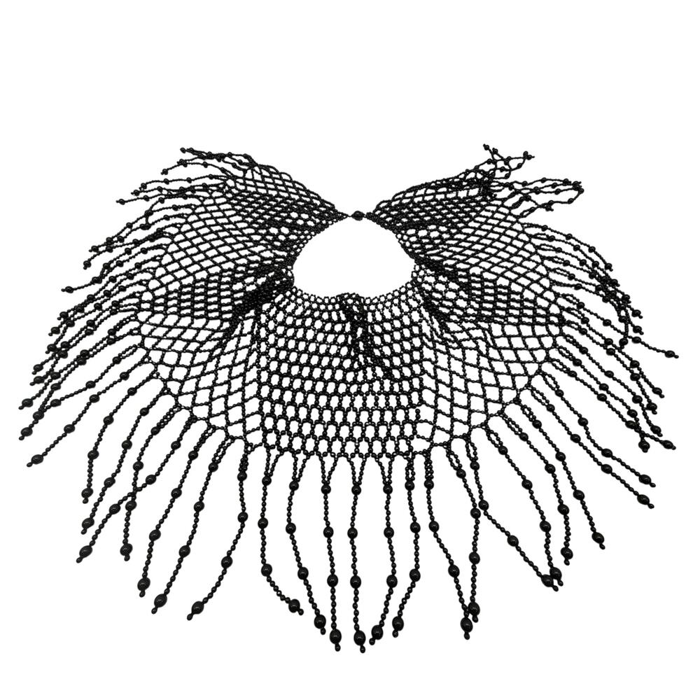 Fashion Black Spiderweb Victorian Fringe Bibb Collar Applique Necklace